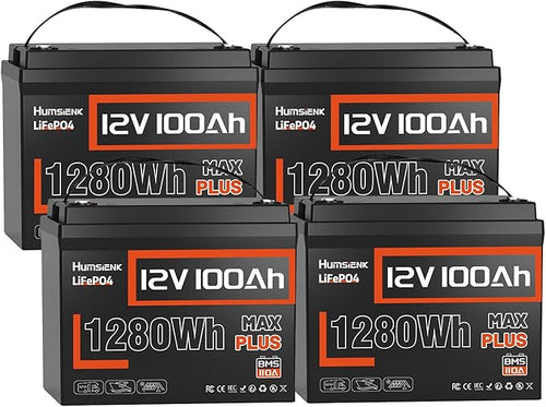 12V 100Ah LiFePO4 Battery MAX PLUS 4 Pack by HumsiENK