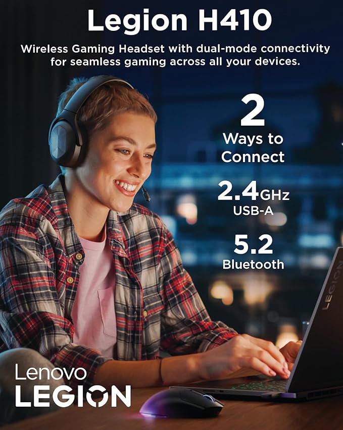 Lenovo Legion H410 Wireless Gaming Headset, Lightweight, Adjustable Headband - Image 4