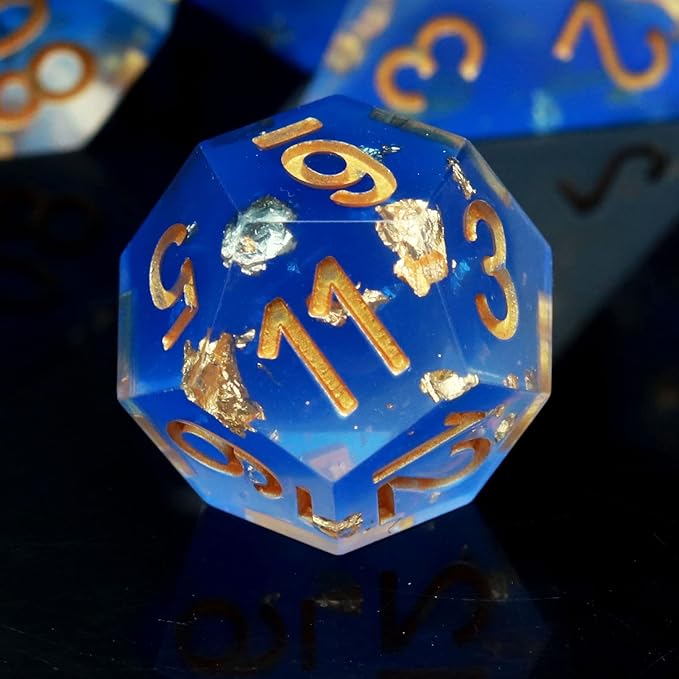 Haxtec Blue DND Dice Set Sharp Edge Resin Dice Gold Flakes - Image 7