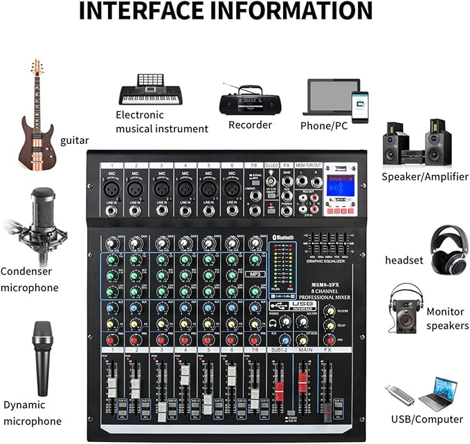 Dj Mixers 8 Channel Audio Mixer Sound Board - Image 5