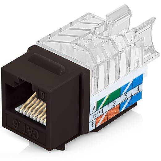 Everest 45° Angled RJ45 Cat6 Keystone Jacks 10-Pack in Brown by EverestMediaSolutions