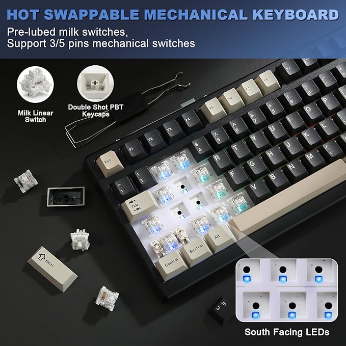 YUNZII YZ98 Gasket Mechanical Keyboard, 99 Key Hot Swappable BT5.0/2.4G/USB-C - Image 3