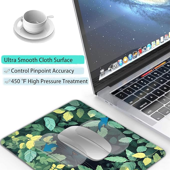 Green Flowers Black Cat Custom Mouse Pad - Image 4