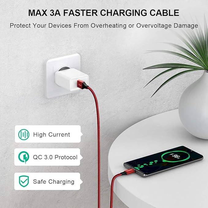 Long USB C Cable, etguuds Fast Charging USB A to Type C Charger Cable Braided - Image 3