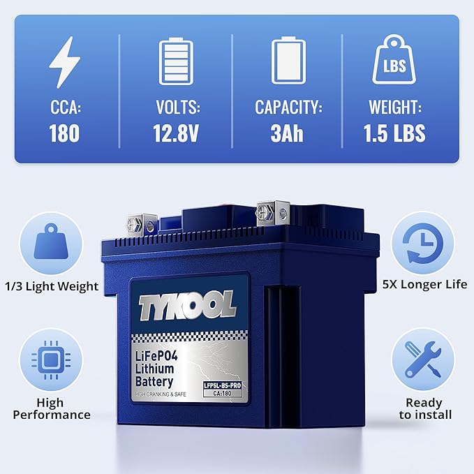 TYKOOL YTX5L-BS High Performance lithium LiFePO4 Motorcycle Battery, 12.8V 3Ah - Image 3