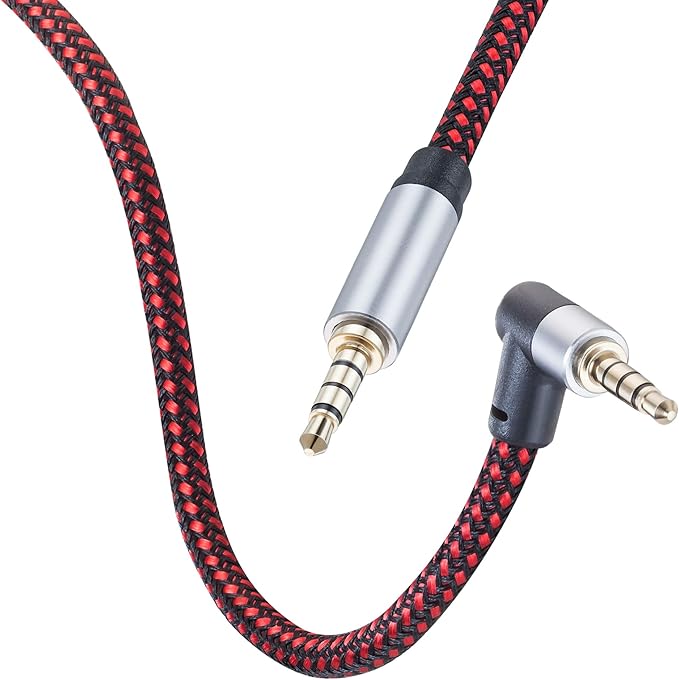 Male to Male Audio Cable 1Ft, 90 Degree TRRS 3.5mm 4 Pole Nylon Braided Stereo - Image 3