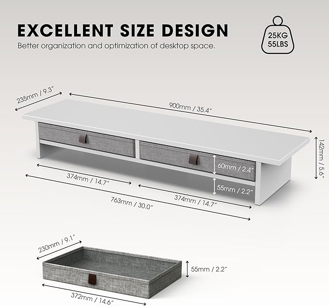 Fenge Monitor Stand with Drawer, 2 Tiers Dual Monitor Riser - Image 5