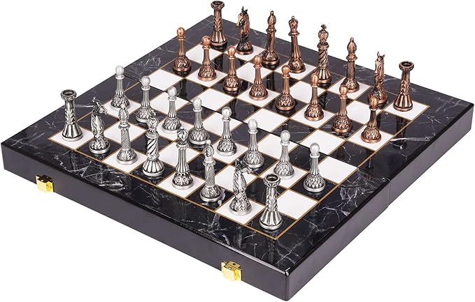 Retro Metal Chess Set for Adults and Kids – Marbling Chess Board - Image 9