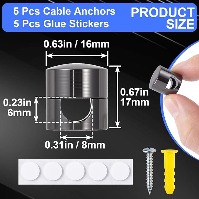 5 Sets Charger Holders for Cords, Adhesive Metal Cord Clips, Cable Management - Image 2