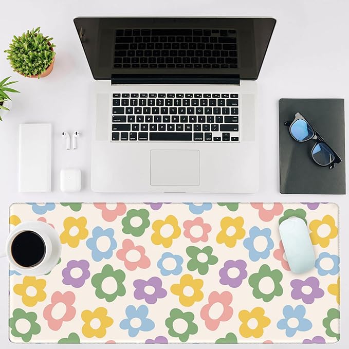 Mouse Pad Large Vintage Groovy Flowers Non-Slip Gaming Desk Mat - Image 2