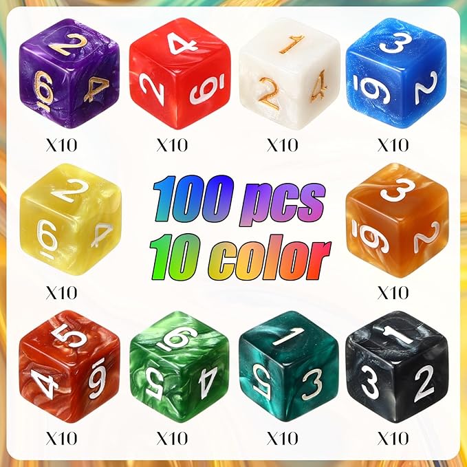 Poen 100 Pcs 16mm Dice Set Bulk, 6 Sided Standard Colored Dices - Image 3