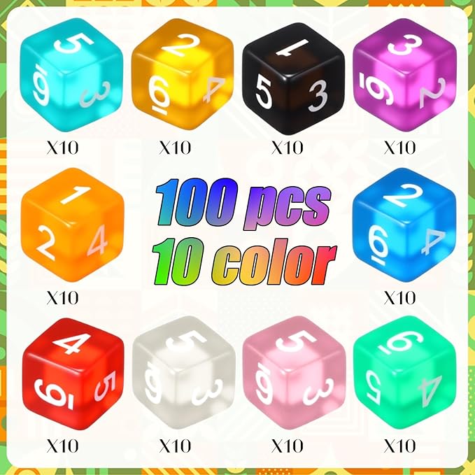 Poen 100 Pcs 16mm Dice Set Bulk, 6 Sided Standard Colored Dices - Image 3