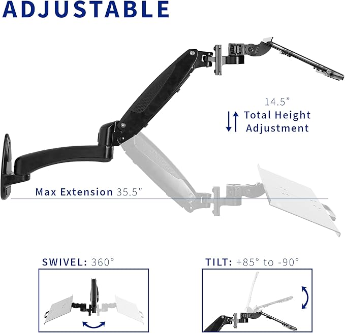 VIVO Sit-Stand 24 Inch Pneumatic Spring Keyboard and Mouse Tray Wall Mount - Image 4