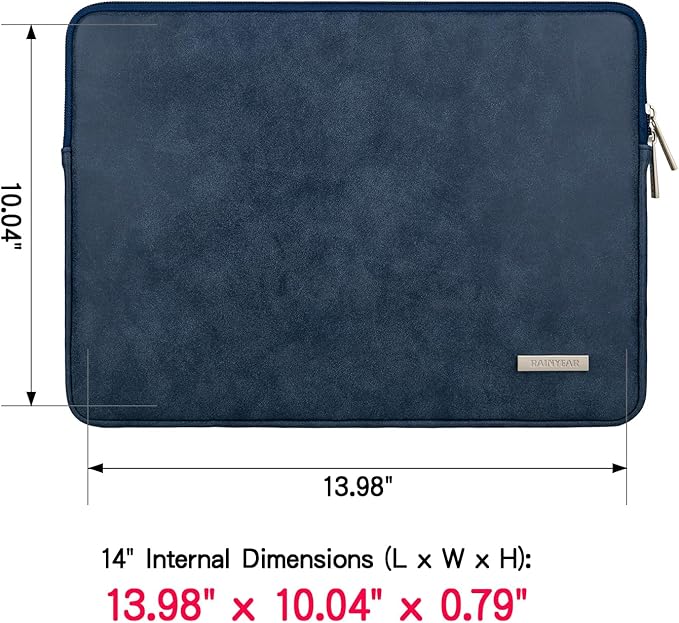 RAINYEAR 14 Inch Laptop Sleeve Protective Case PU Suede Leather Zipper Padded - Image 3