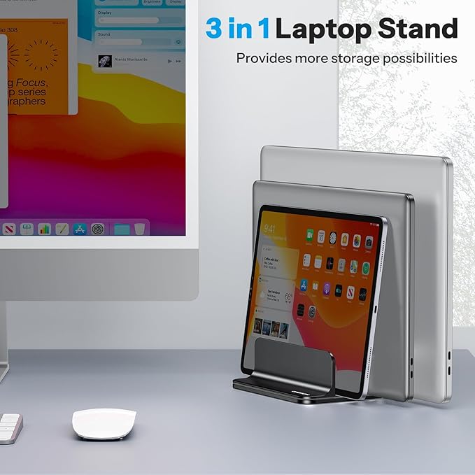 OMOTON 3-Slot Vertical Laptop Stand, Desktop Aluminum Stand - Image 7