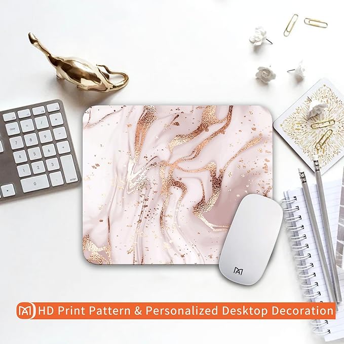 Square Mouse Pad Rose Gold Marble, Personalized Premium-Textured Custom Mouse - Image 6