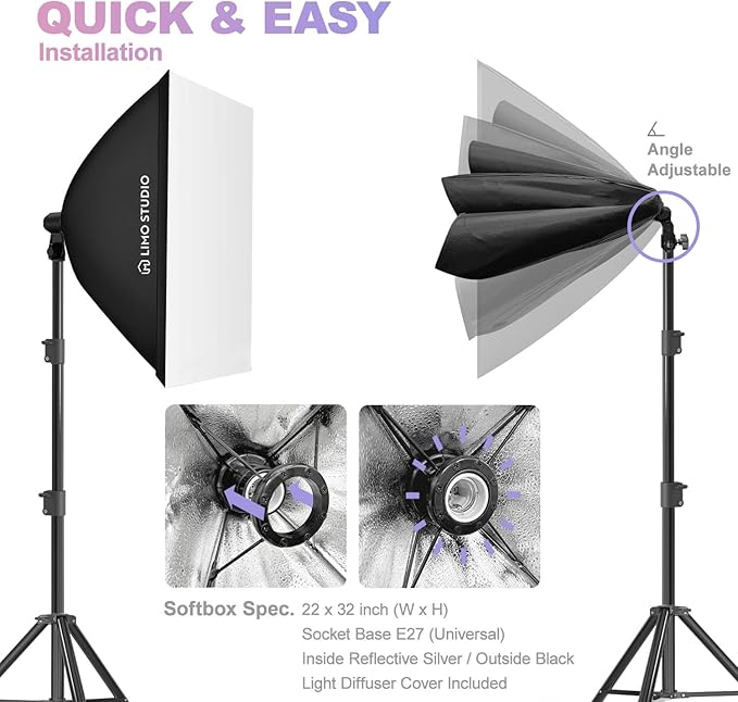 LimoStudio 3400W Output Remote Control, 22 x 32 inch Softbox 85W Bulbs Light Kit - Image 7