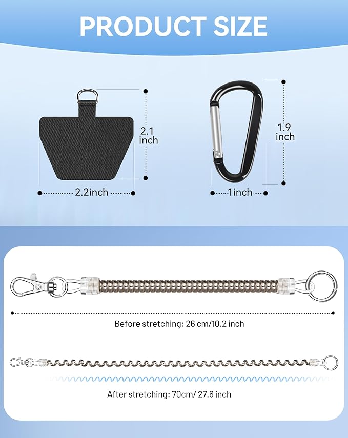 Phone Tether Lanyard, SHANSHUI Strong Spring Rope Climbing Hook, 4x Phone - Image 6