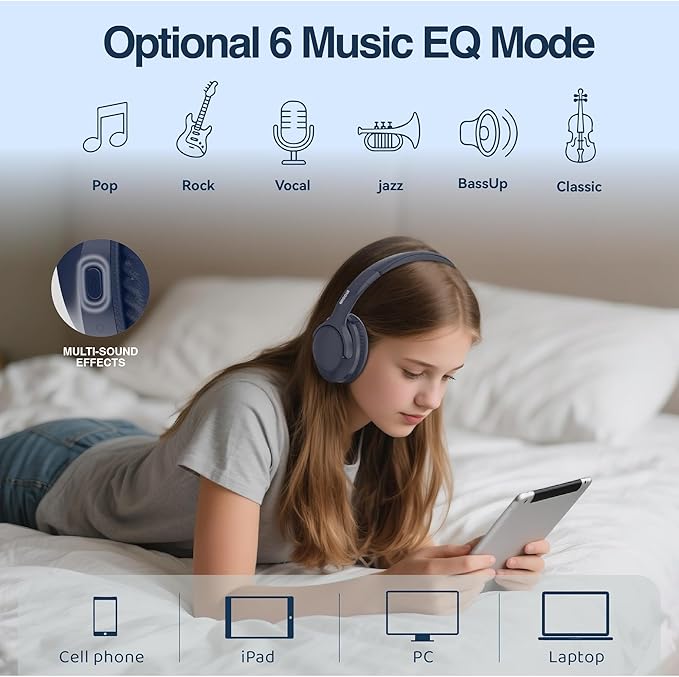MIDOLA Bluetooth Headphones Over Ear 68H Playtime 6 EQ Wireless Headset - Image 4