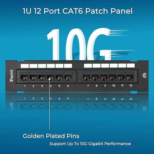 Rapink Patch Panel 12 Port Cat6 10G Support, Network Patch Panel UTP 10-Inch - Image 4