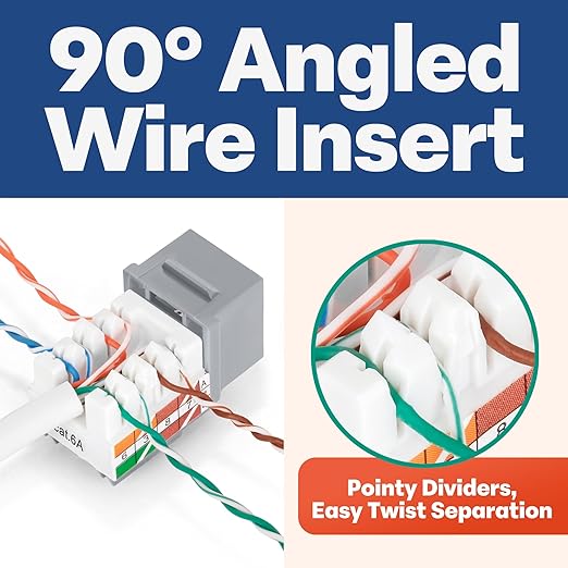 Everest 90° Angled RJ45 Cat6A Keystone Jacks 20-Pack in Gray - Image 3