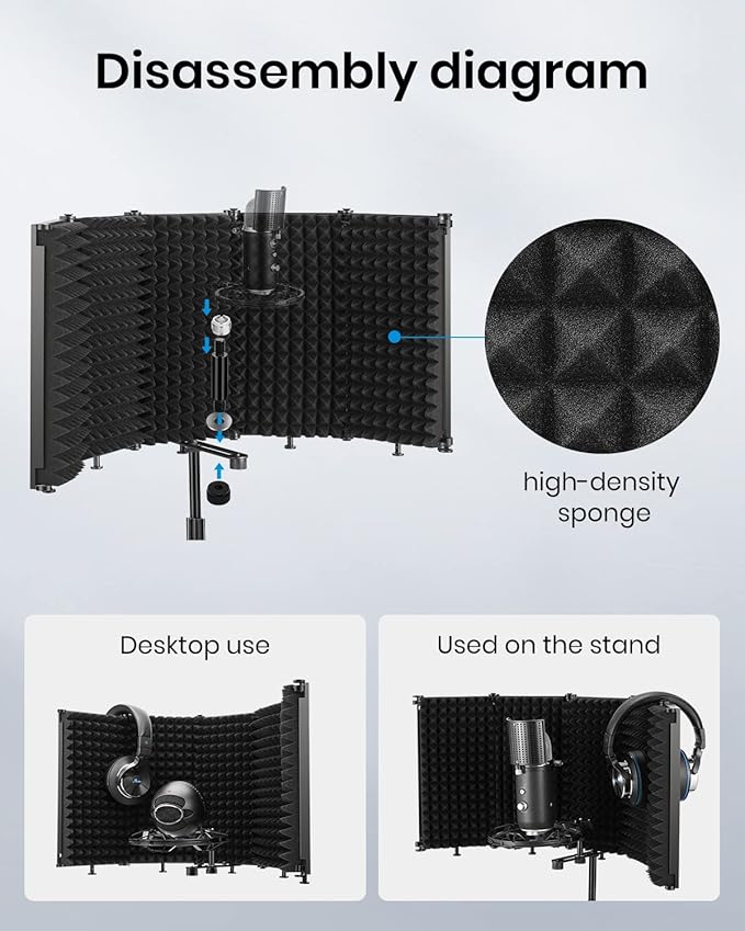 Moukey Microphone Insulation Sound Insulation Sound Shield Isolation, 5 Sides - Image 5