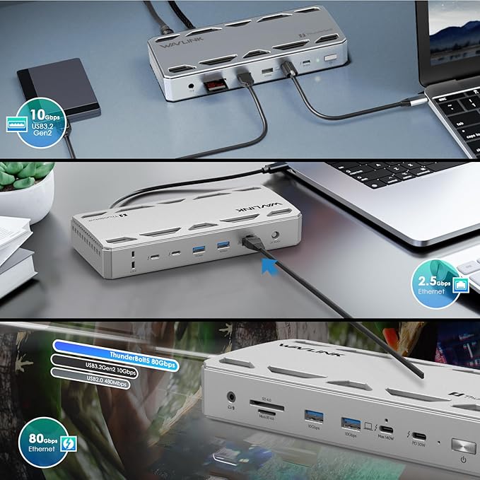 WAVLINK Thunderbolt 5 Docking Station, 12-in-1 Thunderbolt 5 Dock - Image 7