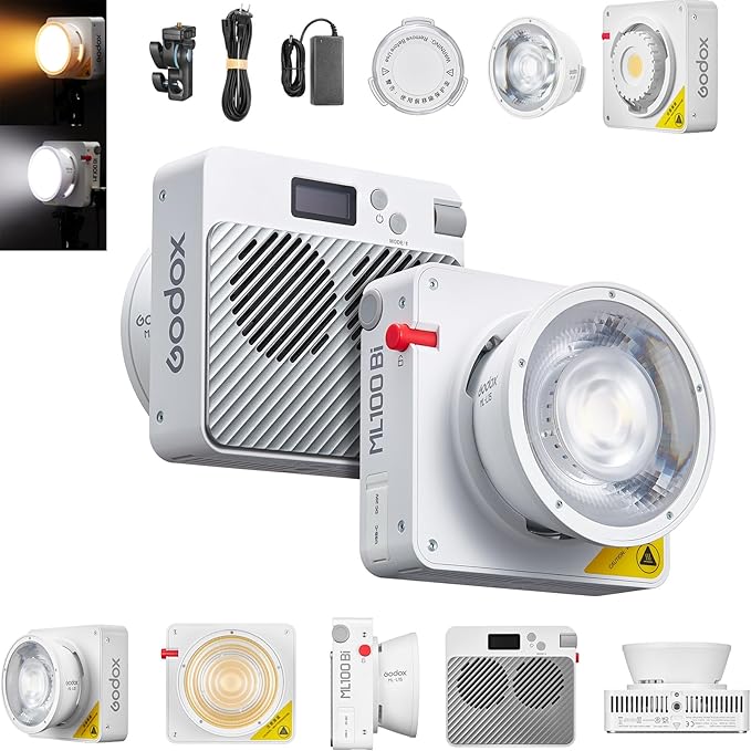 Godox ML100Bi 120W Bi-Color LED Video Light, 2800K-6500K COB Continuous Output by GODOX