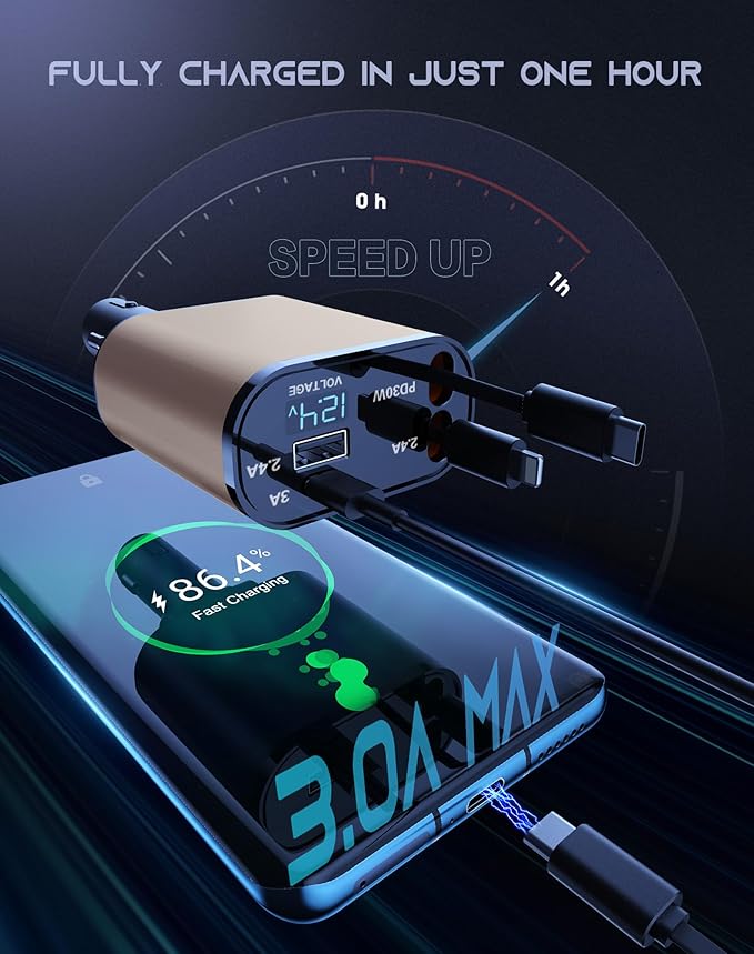 Retractable Car Phone Charger, 4 in 1 Fast Charge Car Phone Charger - Image 2