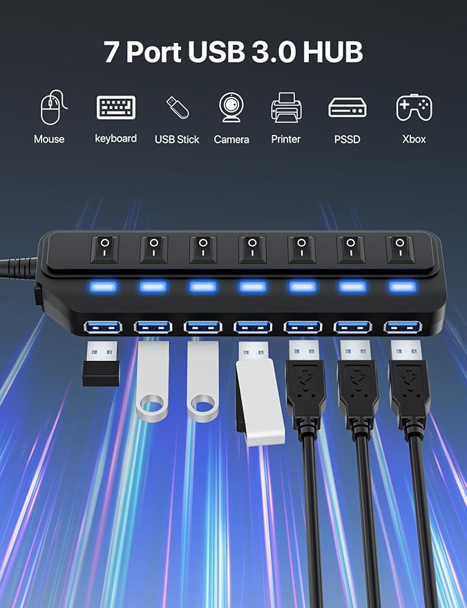 USB Hub 7 Port, USB 3.0 Hub Splitter - Image 2