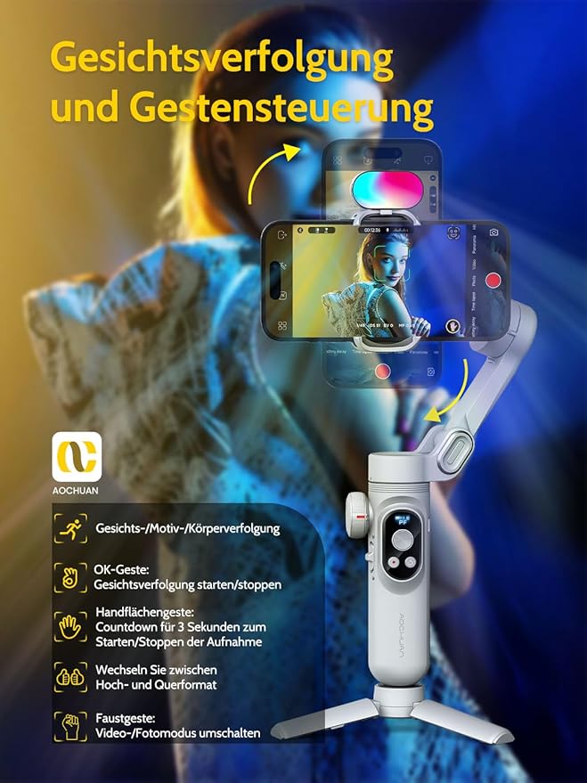 Gimbal Stabilizer for Smartphone, RGB Magnetic Refill Light Set, OLED Display - Image 7