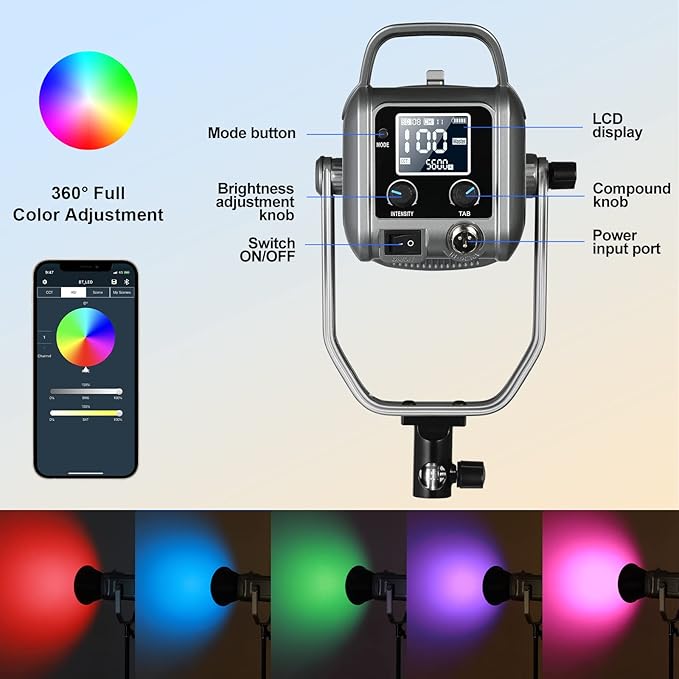 GVM 150W RGB Video Light Kit, 2700K~7500K Bi-Color LED Video Light Photography - Image 6