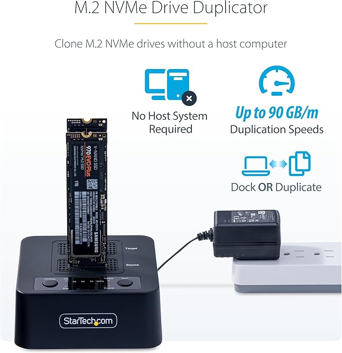 StarTech.com 1:1 M.2 NVMe Drive Duplicator, 90GBpm Standalone M.2 SSD - Image 2