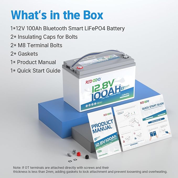 Redodo 2 Pack 12V 100Ah Group 31 Bluetooth LiFePO4 Battery, Low Temp Cutoff - Image 9