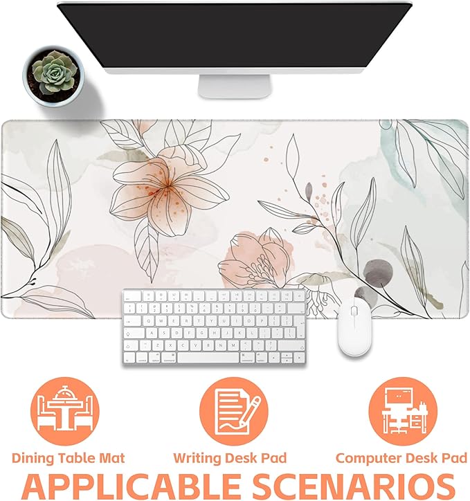 Mouse Pad Large Flowers Watercolor Texture Non-Slip Gaming Desk Mat - Image 4