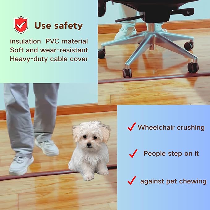3.3ft Self Adhesive Floor Cord Cover, Heavy Duty Soft PVC Cable Protector and - Image 3