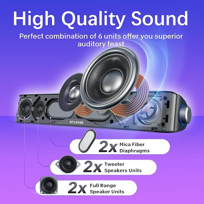 Computer Speakers, HiFi Sound Quality Computer Sound Bar, USB Powered PC - Image 2