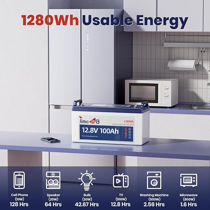 12V 100Ah LiFePO4 Battery, 4000+ Deep Cycle Lithium Battery, Built-in 100A BMS - Image 5