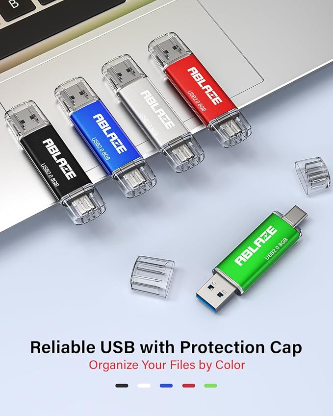 ABLAZE 8GB Type C Flash Drive 10 Pack, Dual USB 2.0+USB C Memory Stick Thumb - Image 6