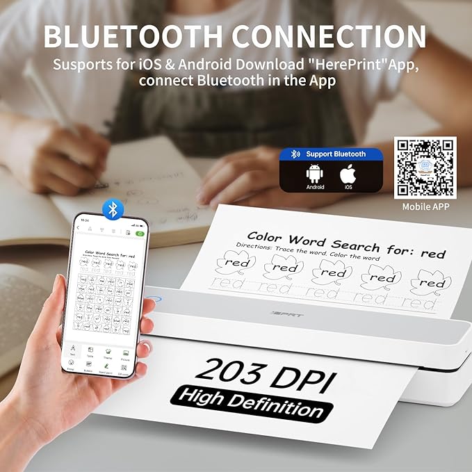 iDPRT Portable Thermal Printer, 203DPI Wireless Bluetooth Small Printers - Image 2