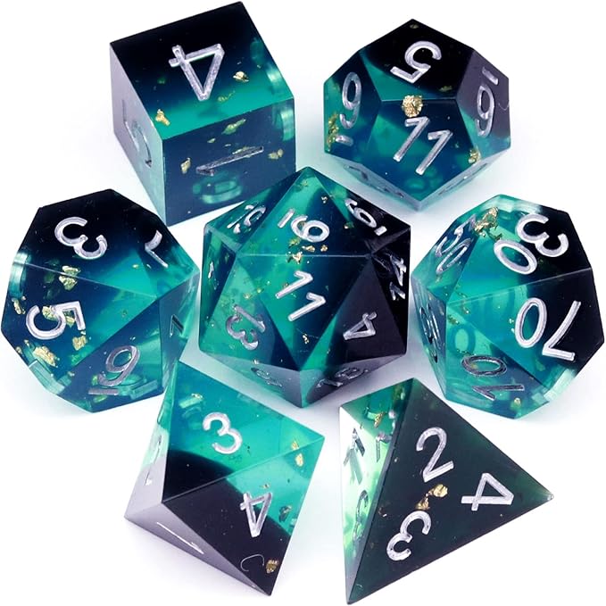 Haxtec Sharp Edge DND Dice Set Blue Black Resin Dice Gold Flakes D&D Dice by HaxtecDice