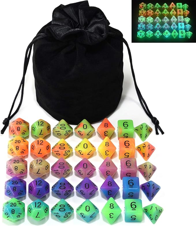 Double Color Glow in The Dark Dice Set 35 Pieces Polyhedral Dice by IvyFieldDice