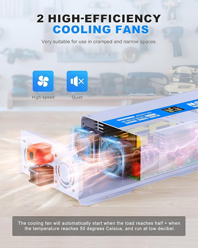 1200W Pure Sine Wave Power Inverter 12V DC to 120V AC Converter 2400 Watt Peak - Image 8