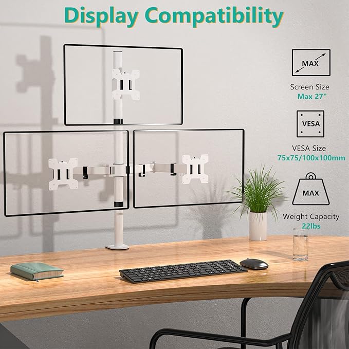 WALI Triple Monitor Stand, Fully Adjustable Three Monitor Desk Mount Fits 3 - Image 2