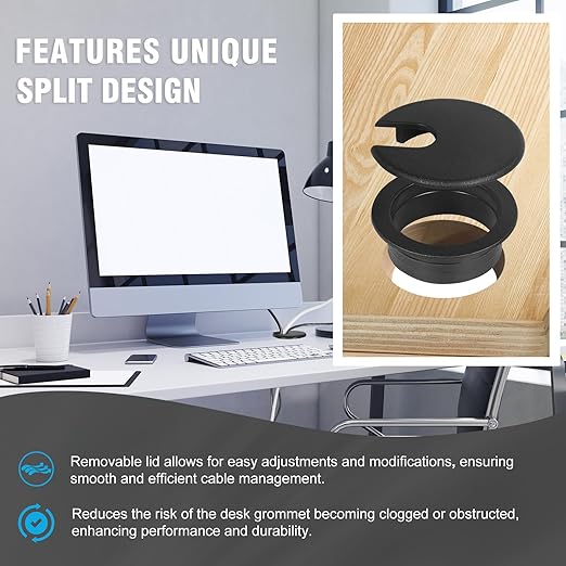1-3/8" Black Desk Grommet, JTemgle Plastic Cable Hole Cover Computer Table Cord - Image 4