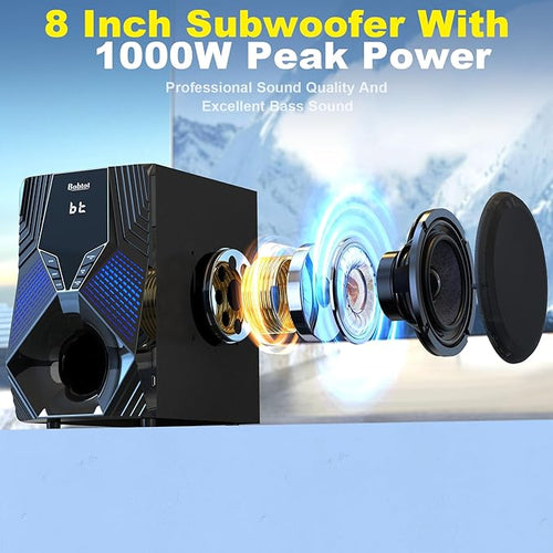 1000W Surround System 5 Wired Satellite Audio Speakers 8 inch Subwoofer 5.1/2.1 - Image 2