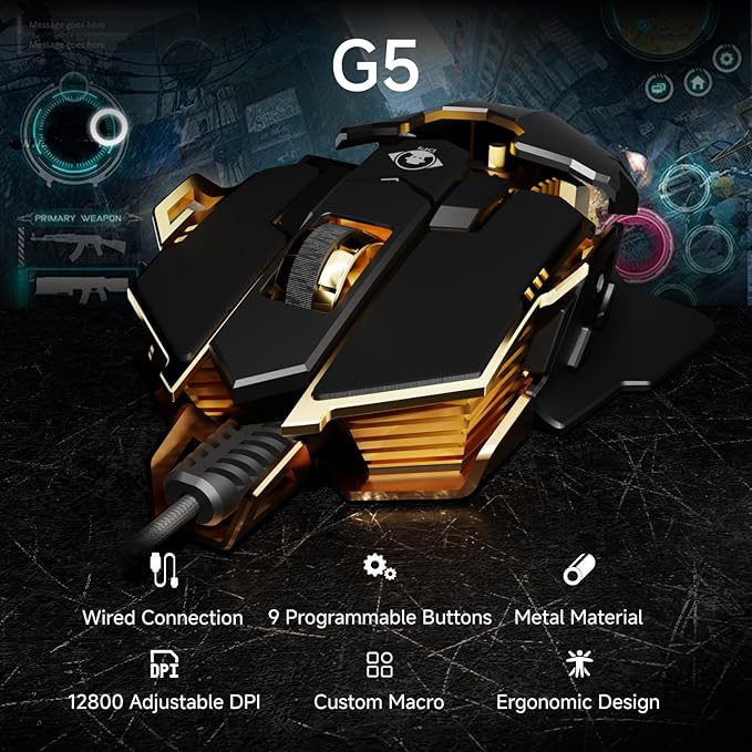 EWEADN G5 Wired Gaming Mouse, Ergonomic RGB Computer Mouse, 12800 Adjustable DPI - Image 2