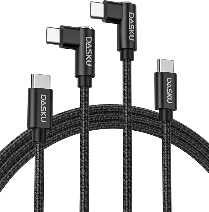 USB C to USB C Cable 2 Pack 90 Degree 60W, Right Angle Type C Fast Charging Cord by Dasku