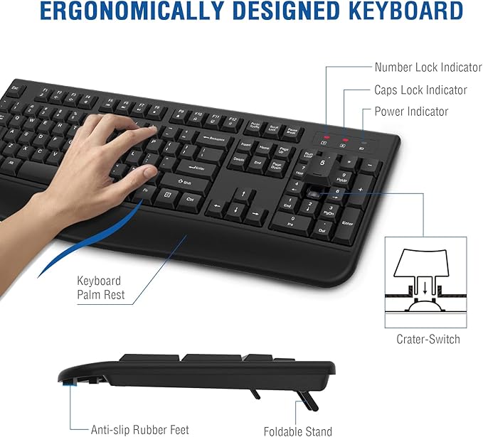 EDJO Wireless Keyboard, 2.4G Ergonomic Full Size Wireless Computer Keyboard - Image 2