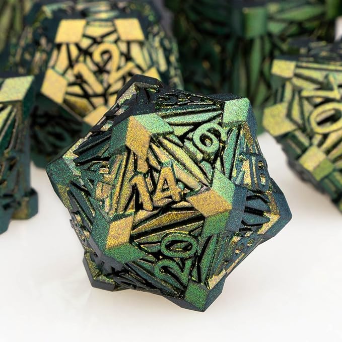 7PCS Metal DND Dice Set with Box, Debris RPG D and D Dice by ORIFANTOU